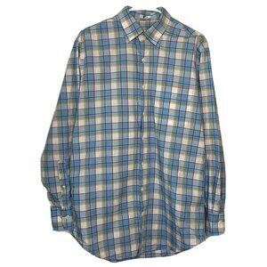 Peter Millar Mens M Button Down Shirt Light Blue Cotton Long Sleeve Plaid Oxford